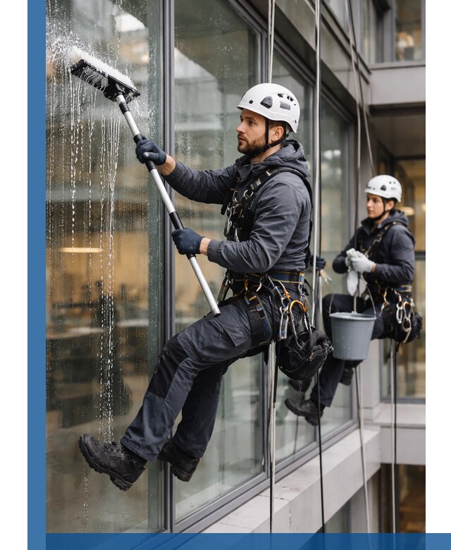 Профессиональная мойка витражей промышленными альпинистами в Копейске