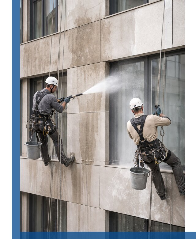 Послестроительная мойка фасада промышленным альпинизмом в Копейске