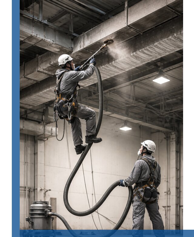 Обеспыливание потолочных конструкций в Копейске промышленным альпинизмом