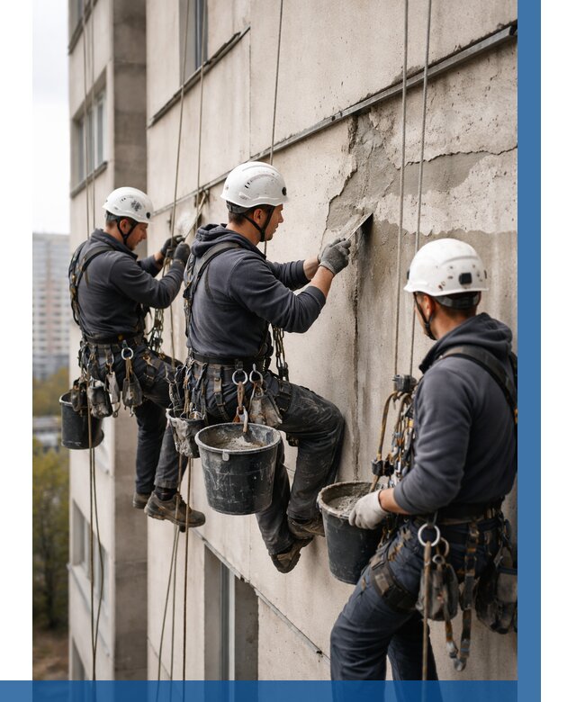 Ремонт бетонных элементов фасада в Копейске от 2566 р. | ВЫСОТНИК-Кпс