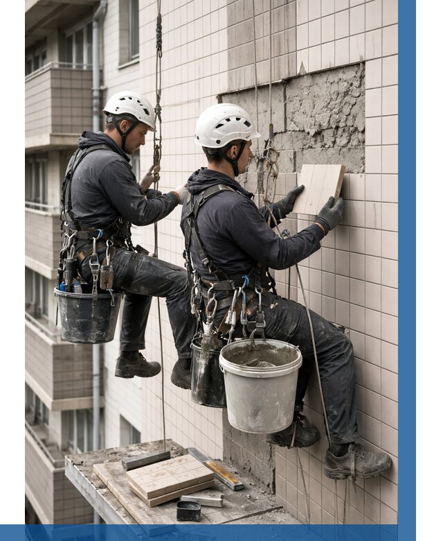 Ремонт облицовки фасада плиткой в Копейске от 1847 р. | ВЫСОТНИК-Кпс