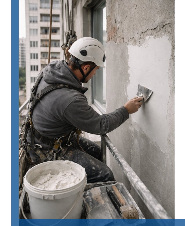 Шпаклевка фасадов на высоте с промальпинистами в Копейске