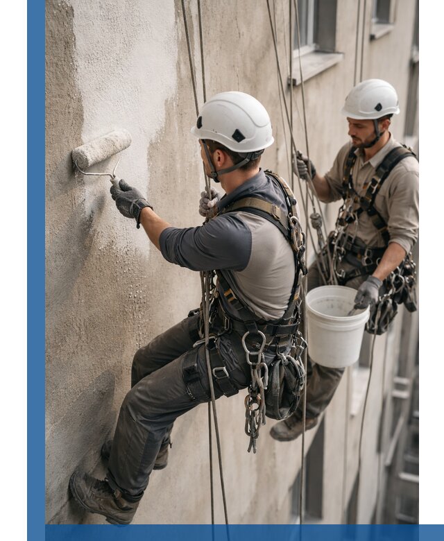 Грунтовка фасада на высоте в Копейске промышленными альпинистами