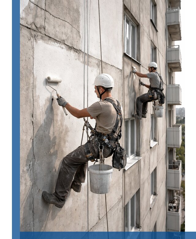 Покраска бетонного фасада в Копейске для жилых и промышленных объектов