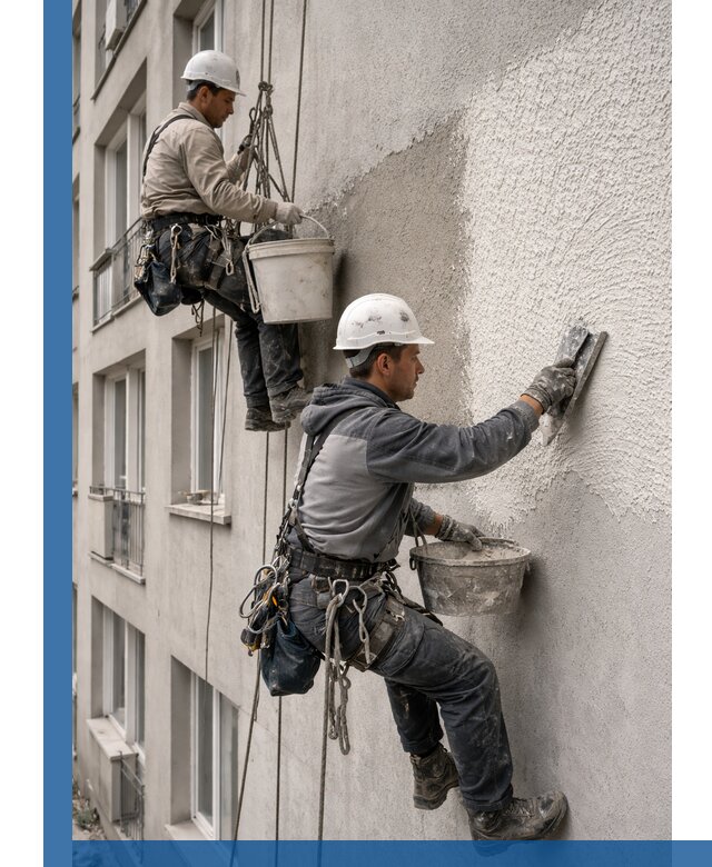 Нанесение декоративной штукатурки короед на фасад в Копейске