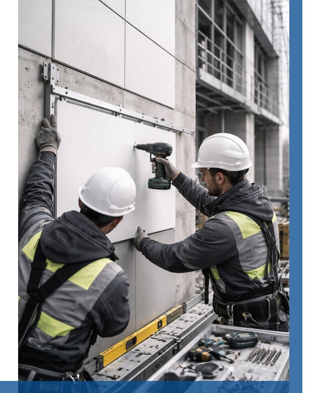 Монтаж композитных панелей фасада в Копейске от 2566 р. | ВЫСОТНИК-Кпс