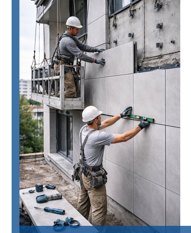 Монтаж керамогранита на фасад в Копейске под ключ с гарантией качества