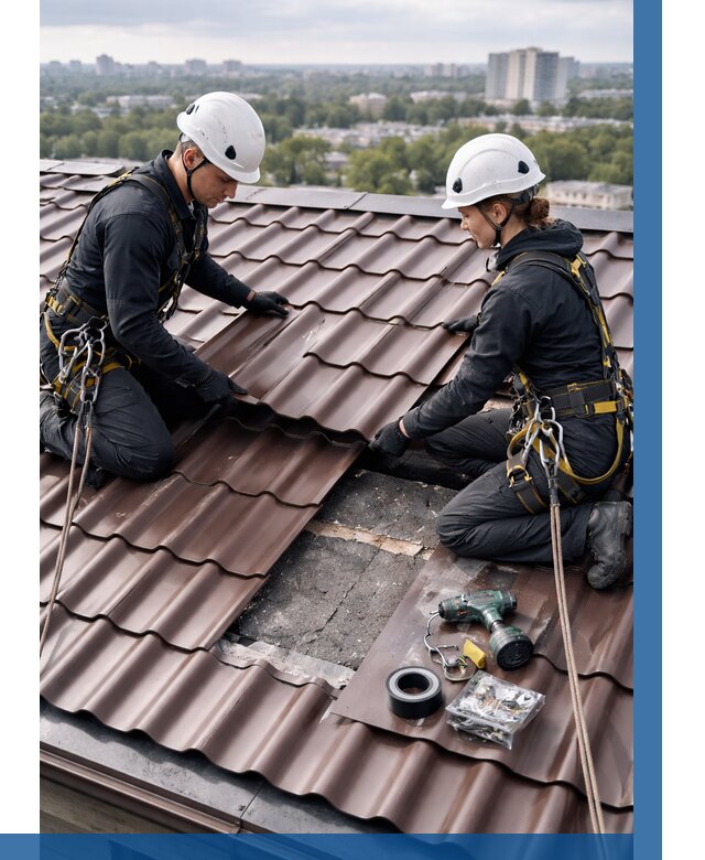 Ремонт металлочерепицы на крыше в Копейске от 924 р. | ВЫСОТНИК-Кпс