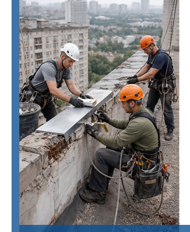 Ремонт парапета на кровле в Копейске, высотные работы с гарантией