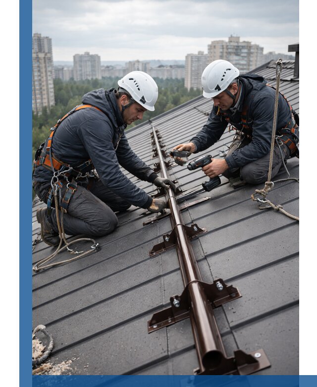 Монтаж снегозадержателей на кровле зданий в Копейске под ключ