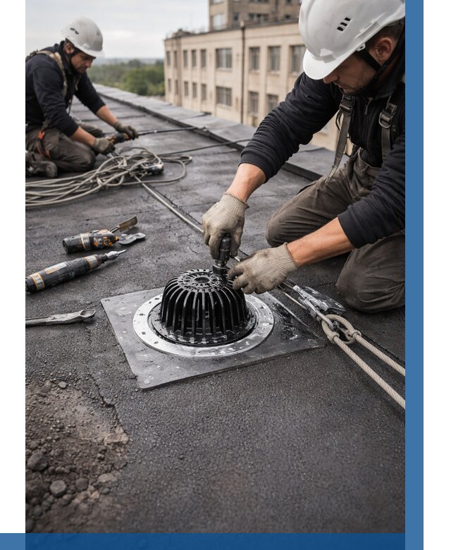 Установка водосточных воронок в Копейске цена от 3592 р. | ВЫСОТНИК-Кпс