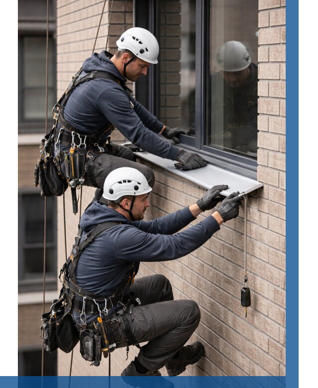 Монтаж оконных отливов под ключ в Копейске от 3592 р. | ВЫСОТНИК-Кпс