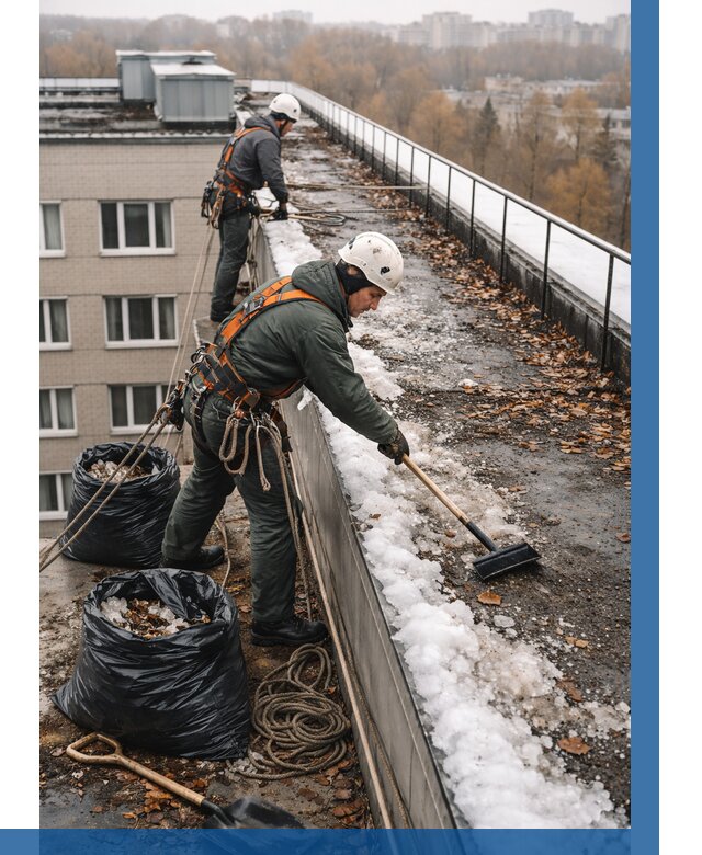 Очистка кровли по периметру в Копейске от 564 р. | ВЫСОТНИК-Кпс