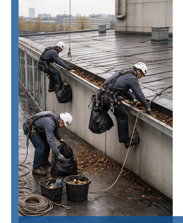 Очистка кровли по периметру в Копейске силами промышленных альпинистов