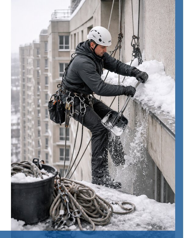 Очистка карнизов от снега в Копейске от 308 р. | ВЫСОТНИК-Кпс