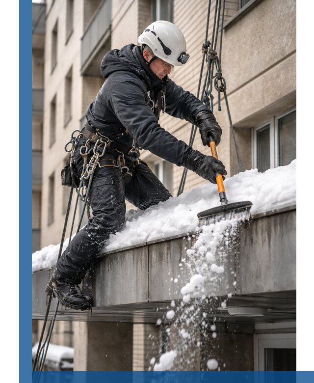 Очистка козырьков от снега в Копейске круглогодично безопасно