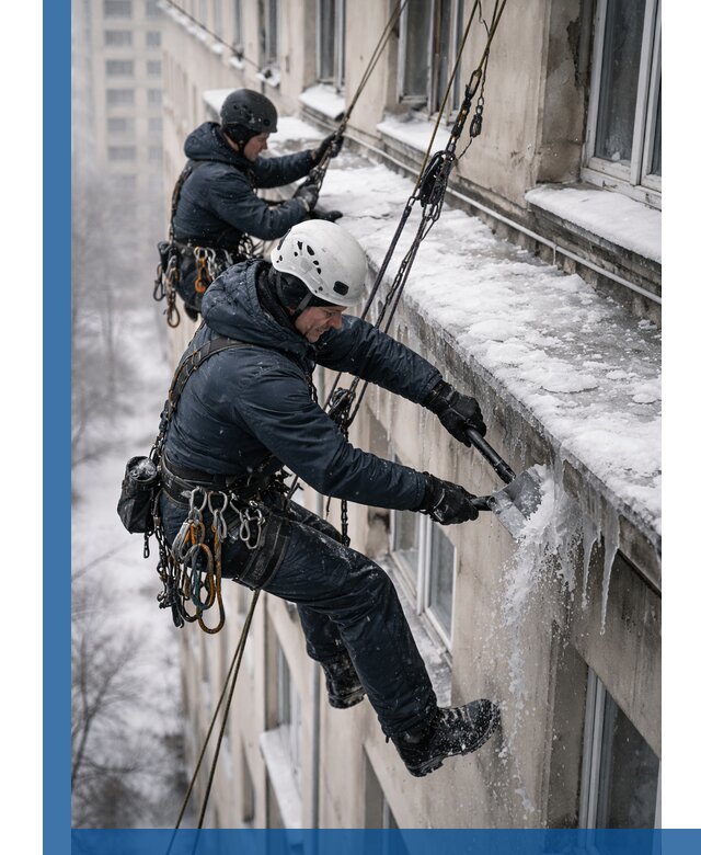 Удаление наледи и сосулек с карнизов в Копейске профессионально