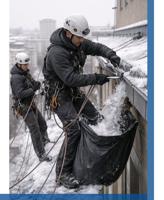 Аварийная очистка крыши в Копейске под ключ от 308 р. | ВЫСОТНИК-Кпс