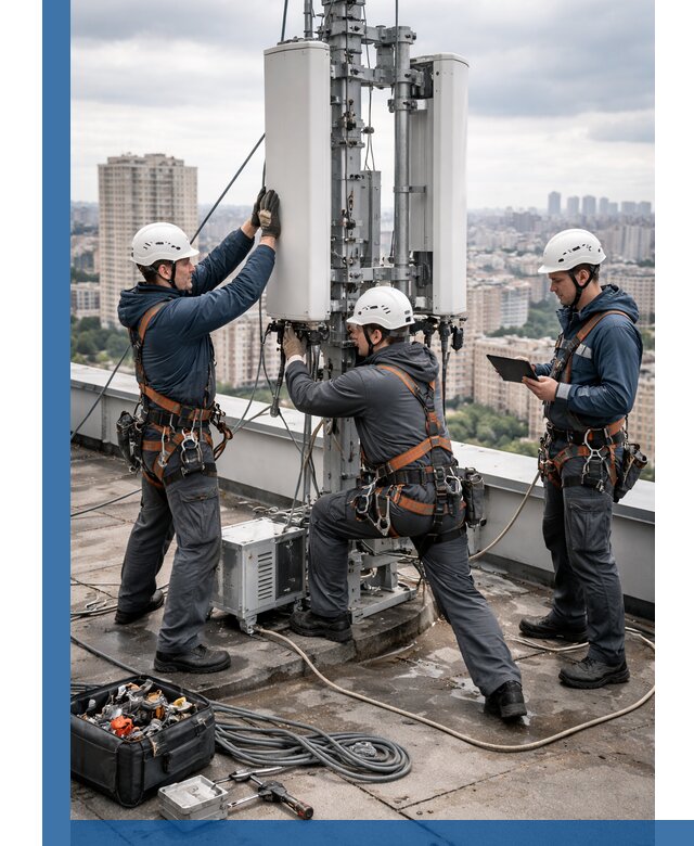 Монтаж антенн связи на крыше в Копейске с вводом в эксплуатацию