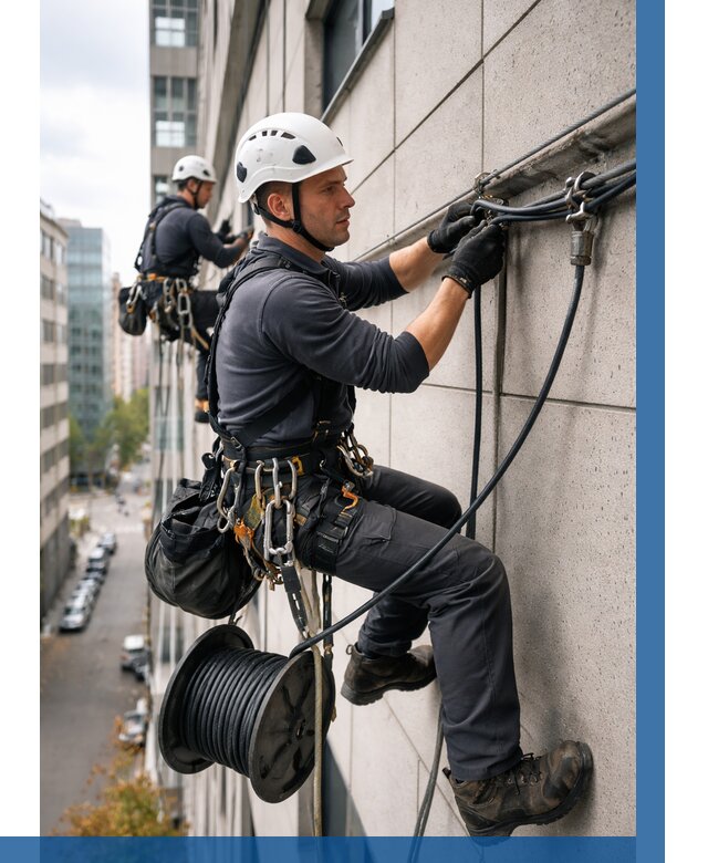 Прокладка кабеля по фасаду в Копейске от 359 р. | ВЫСОТНИК-Кпс