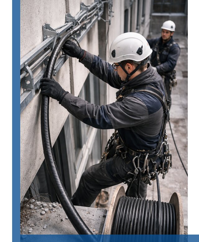 Протяжка кабеля питания на высоте в Копейске с гарантией безопасности и качества