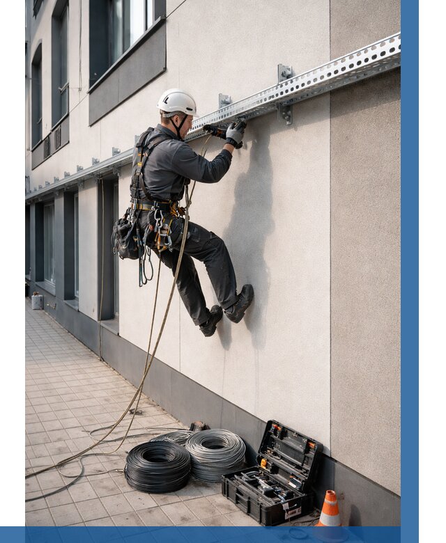 Монтаж кабельных лотков на фасаде в Копейске от 1232 р. | ВЫСОТНИК-Кпс