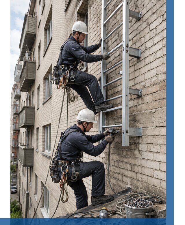 Монтаж пожарной лестницы в Копейске от 25658 р заказать у ВЫСОТНИК-Кпс