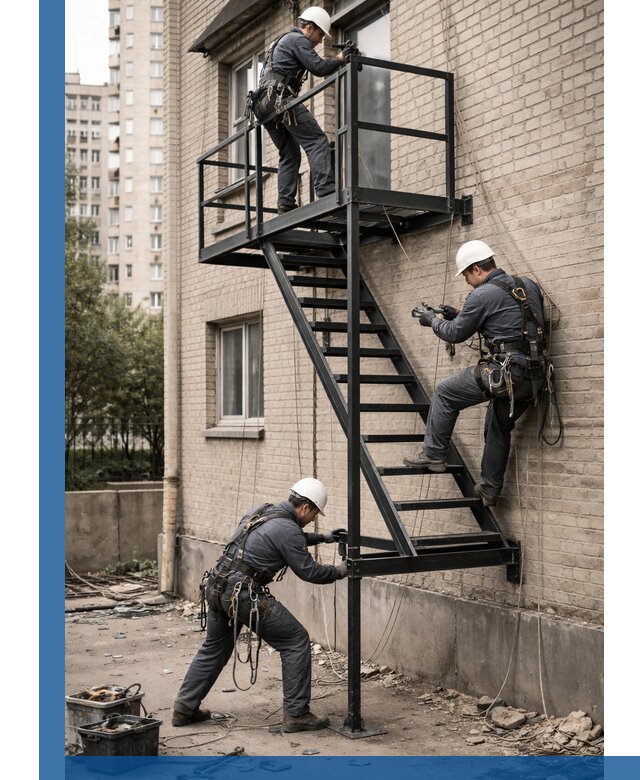 Монтаж пожарной лестницы в Копейске, установка и крепление