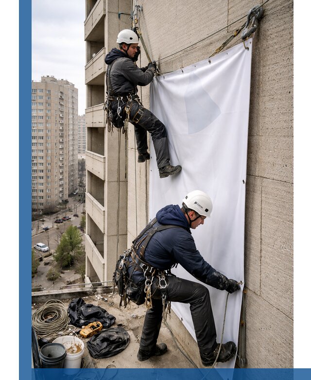 Профессиональный монтаж баннеров на фасаде в Копейске