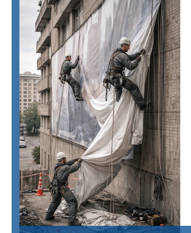 Демонтаж баннеров с фасада в Копейске оперативно и безопасно