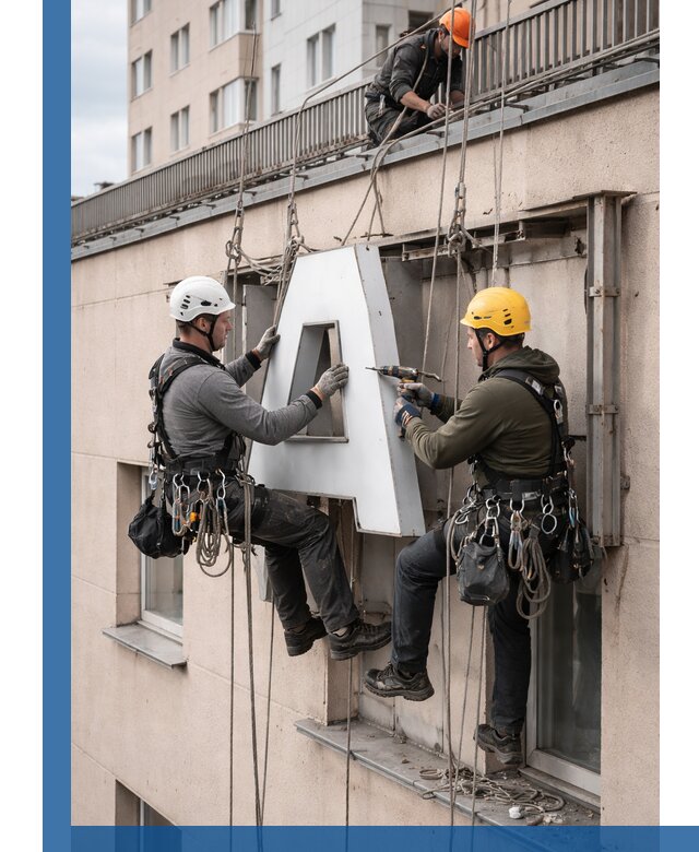 Ремонт и восстановление наружных вывесок на высоте в Копейске