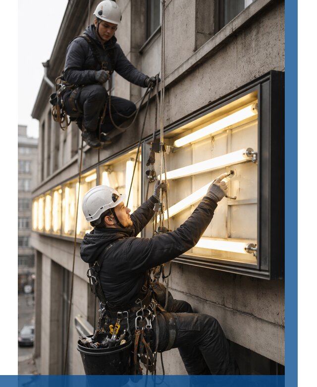 Замена ламп в вывеске в Копейске под ключ от 3592 р. | ВЫСОТНИК-Кпс