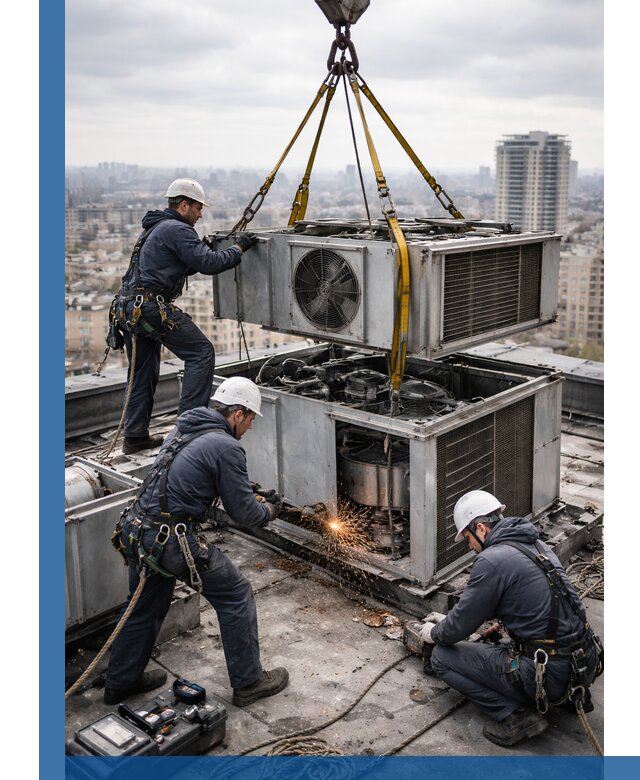 Демонтаж крышной установки в Копейске любой сложности