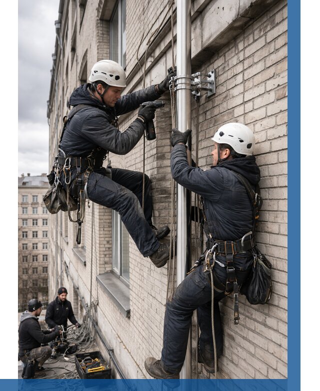 Монтаж флагштока на здании в Копейске от 6671 р. | ВЫСОТНИК-Кпс