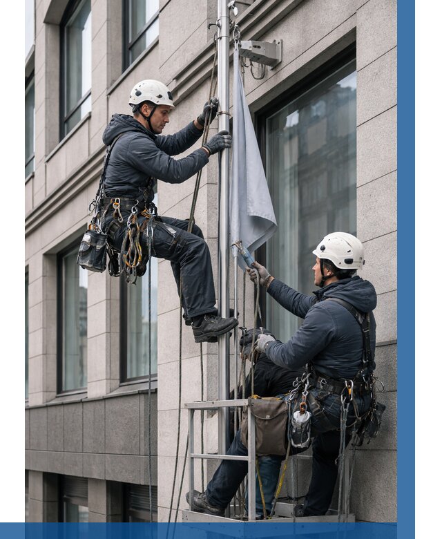 Установка флагов на фасаде в Копейске от 4618 р. | ВЫСОТНИК-Кпс