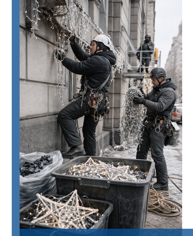 Демонтаж новогоднего оформления и гирлянд в Копейске