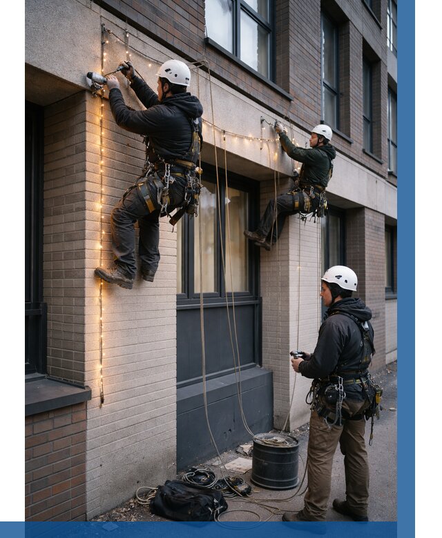 Монтаж гирлянд на фасаде в Копейске от 3592 р. | ВЫСОТНИК-Кпс