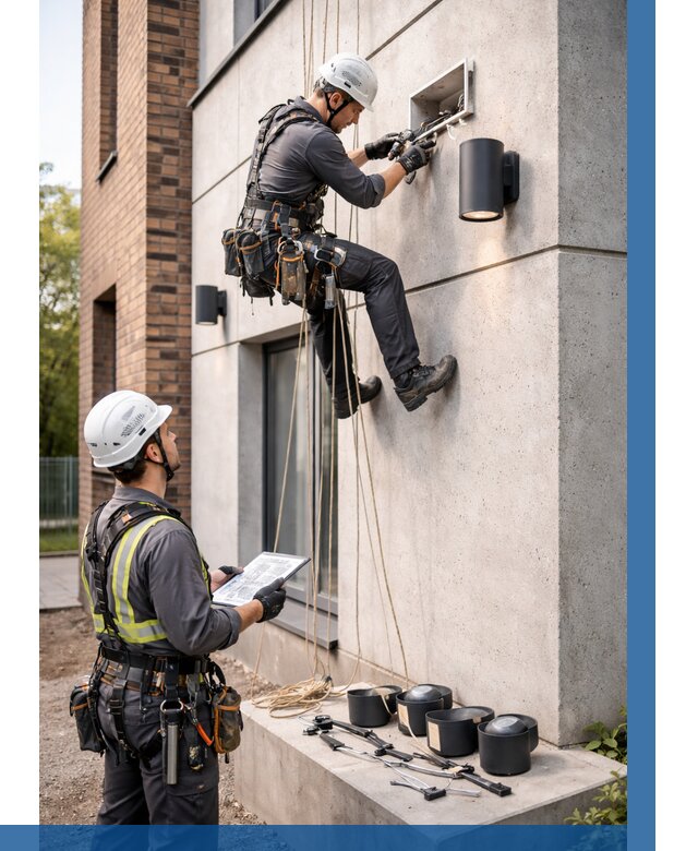 Монтаж фасадного освещения в Копейске от 2566 р. | ВЫСОТНИК-Кпс