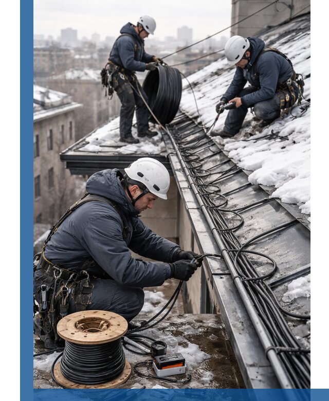 Монтаж греющего кабеля на кровле в Копейске под ключ