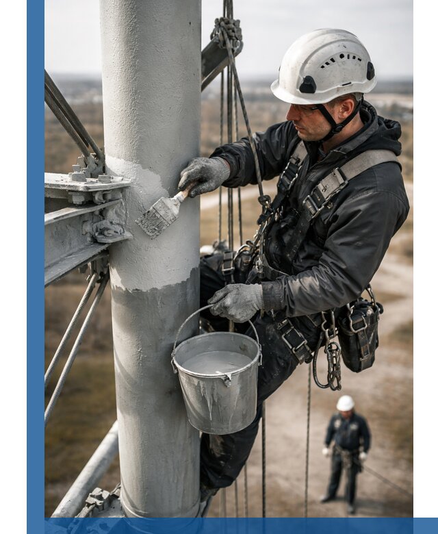 Покраска мачт связи в Копейске промышленными альпинистами
