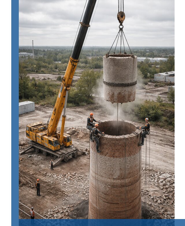 Демонтаж дымовой трубы в Копейске с гарантиями безопасности