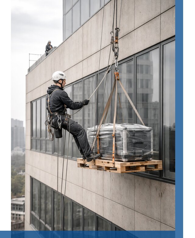 Спуск груза по фасаду в Копейске от 3592 р. | ВЫСОТНИК-Кпс