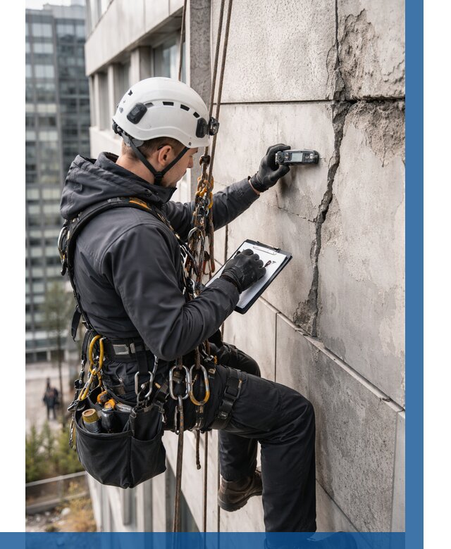 Обследование фасада альпинистами в Копейске от 123 р. | ВЫСОТНИК-Кпс