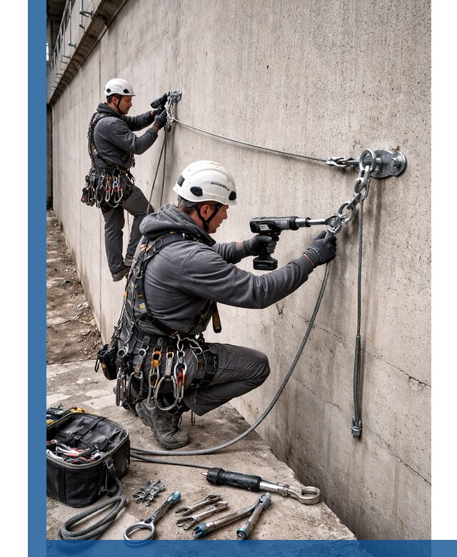 Монтаж анкерных линий высотной безопасности в Копейске