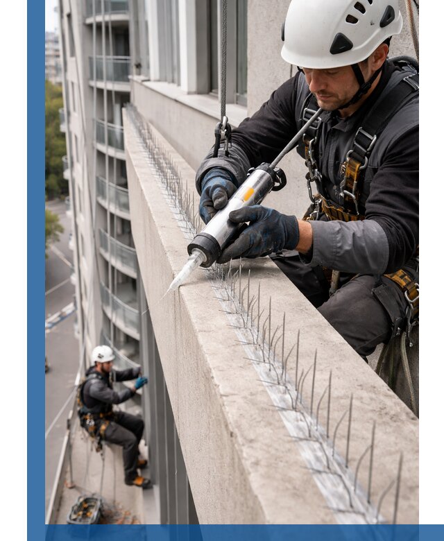 Установка шипов от птиц на фасадах и кровлях в Копейске